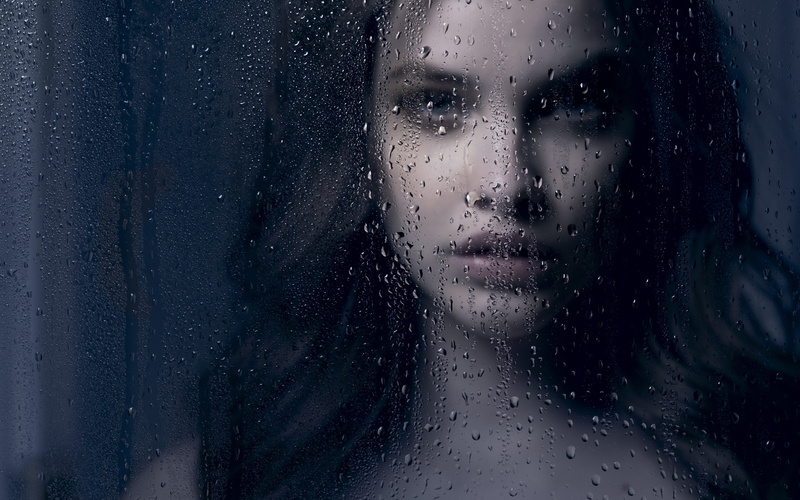 rain, close-up, beautiful woman, hairstyle, water, glass - material, glass, beauty, drop, one person, human body part, depression - sadness, looking, portrait