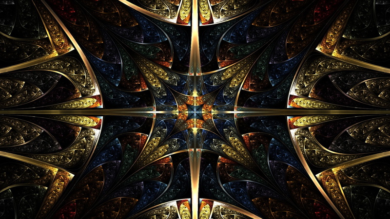 fractal art, indoors, art and craft, golden, ceiling, night, ornate, 1080P, directly below, close-up, design, vault, metal, illuminated, architecture