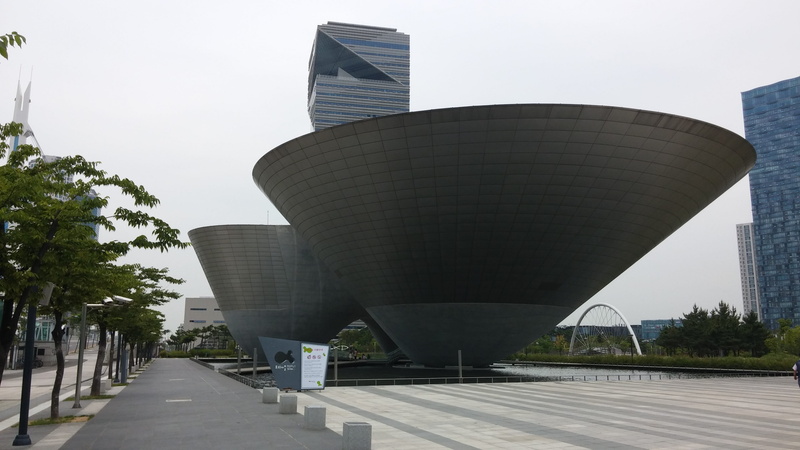 incheon, city, sunlight, travel destinations, clear sky, tri-ball, modern, building, footpath, sky, street, building exterior, office building exterior