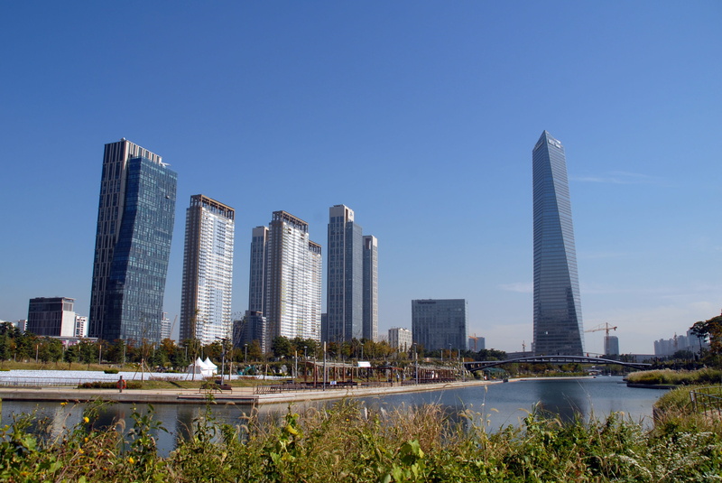 outdoors, sky, Songdo, cityscape, Building, modern, urban skyline, tall - high, songdo incheon korea, office building exterior, Korea, travel destinations