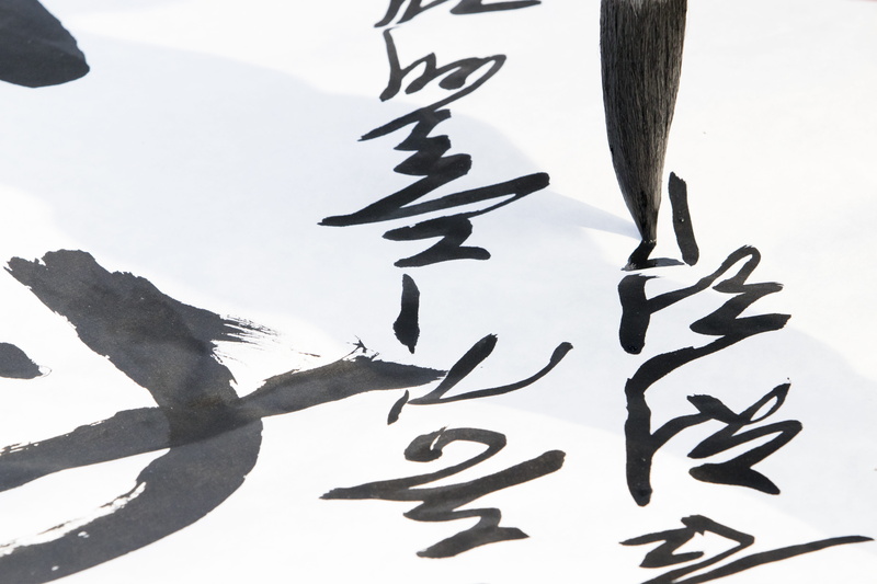 calligraphy, tree, calligrapher, han moon, republic of korea, ink, artist, letter, 5K, text, art and craft, nature, calligraphic, plant part, no people
