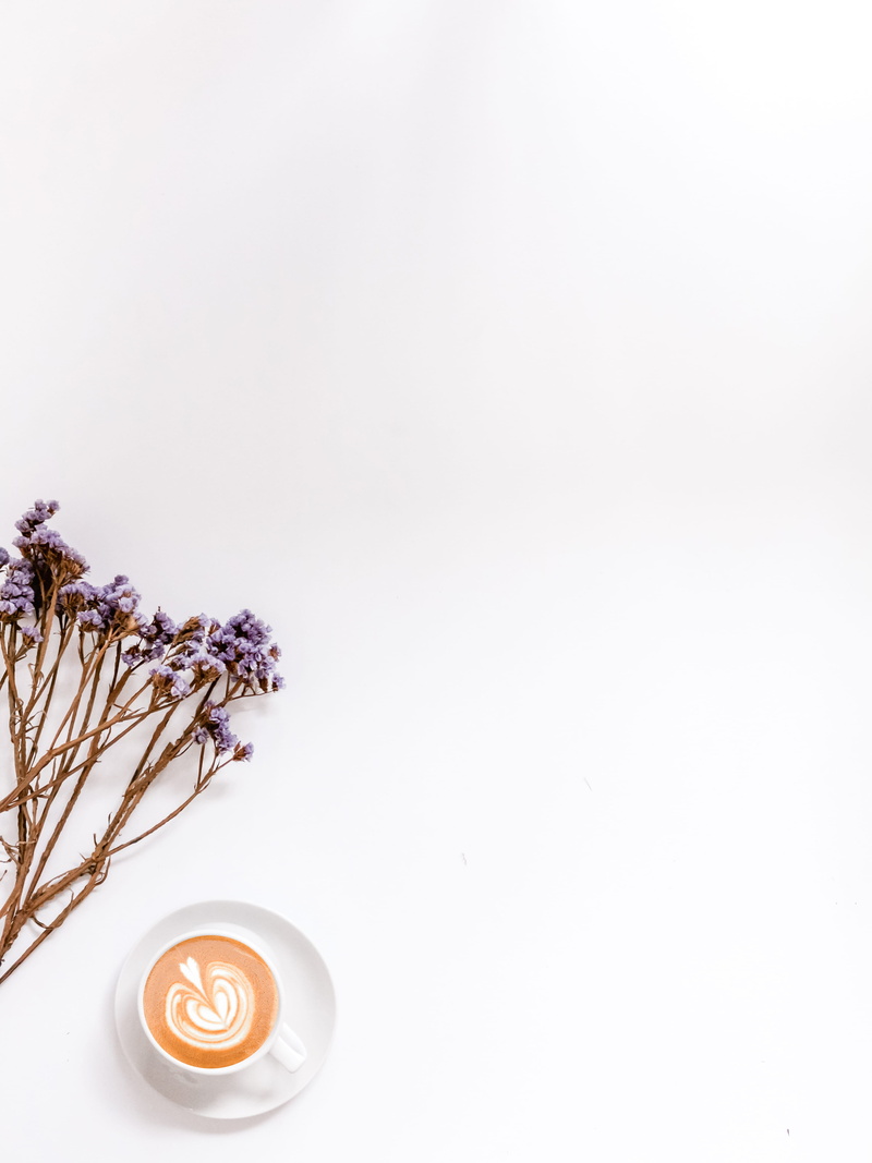 pottery, flower arrangement, hot drink, coffee cup, studio shot, flower, flat, plant, frothy drink, porcelain, freshness, lavender, refreshment, white