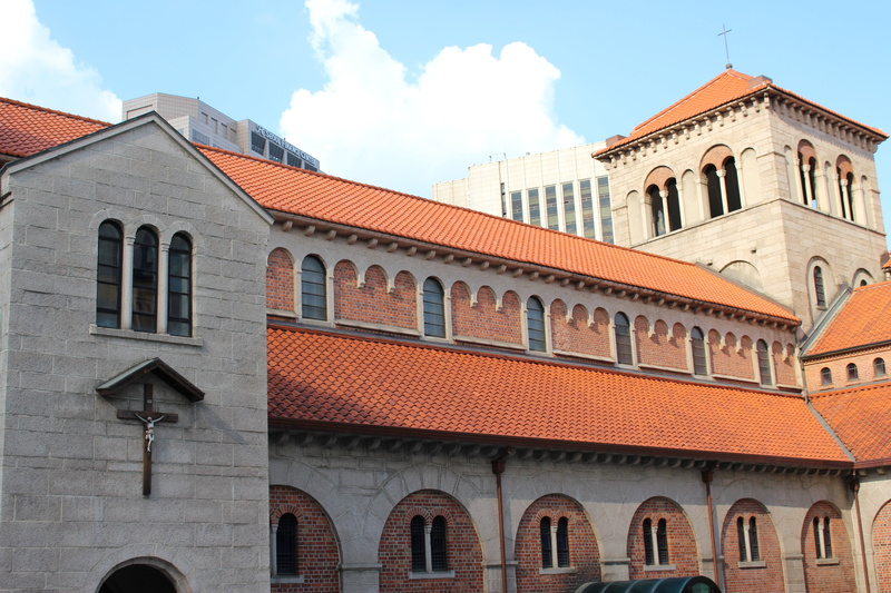 anglican cathedral in seoul, sky, sunlight, architecture, history, nature, landscape, affective, old school, belief, chung dong-gil, old, roof, cloud - sky