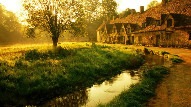 water, architecture, building exterior, rural, outdoors, lake, reflection, summer, history, building, scene, spring, nature, garden, tree, stone, tranquility
