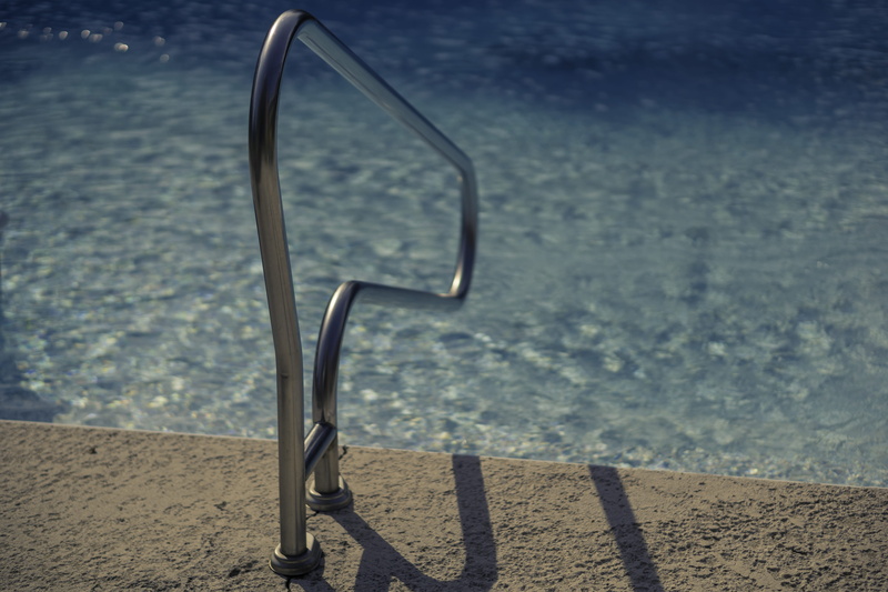 summer, rail, beside, tranquil scene, no people, stainless steel, hold, beach, metal, empty, fun, swimming pool, water, tranquility, close-up, 5K, hold on