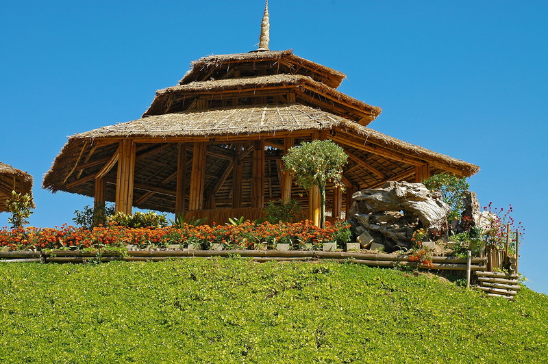 2K, sky, travel, grass, architecture, plant, Hut, belief, no people, bamboo hut, temple, Bamboo, Rice, built structure, outdoors, ornate, Thailand, Roof