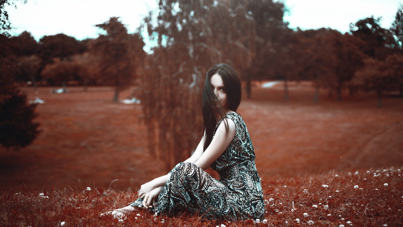 land, one person, photoshoot, posture, casual clothing, wearing, dress, lifestyles, hair, nature, beautiful woman, female, park, leisure activity, adult