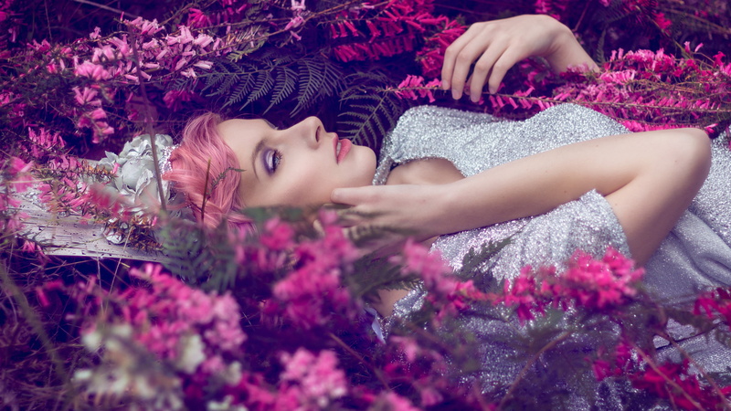 Grass, Dress, 4K, Silver, Girl, Lying