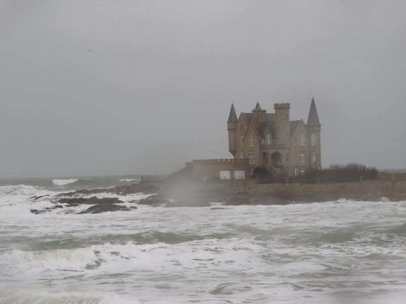 no people, Wave, Sea, storm, history, Castle, travel destinations, 4K, wave, building exterior, waterfront, fog, brittany, outdoors, architecture, building