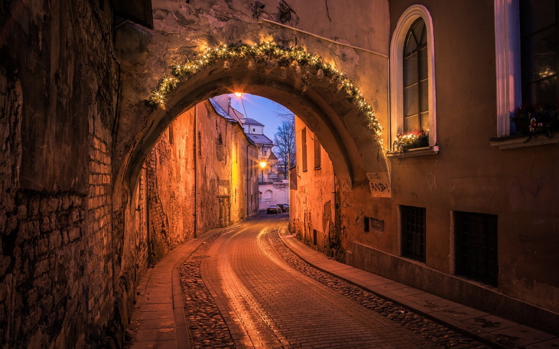 Night, Vilnius, 1080P, Casimir, Lights, Lithuania, Street