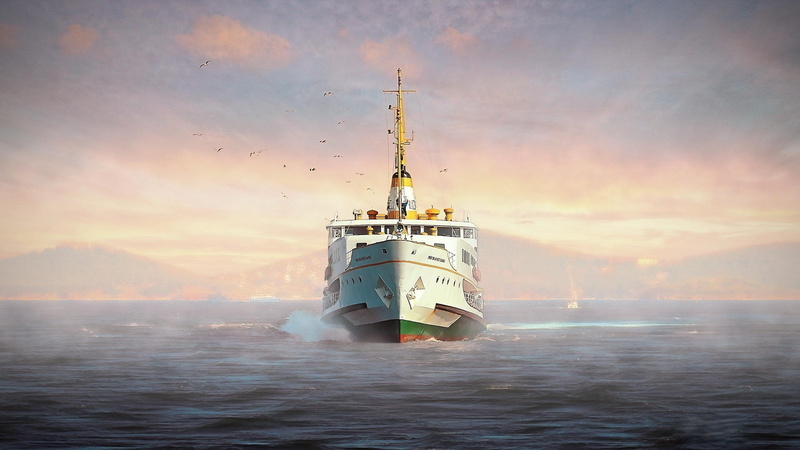 Sea, 1080P, Morning, Fog, Vessel, Gulls, Ship