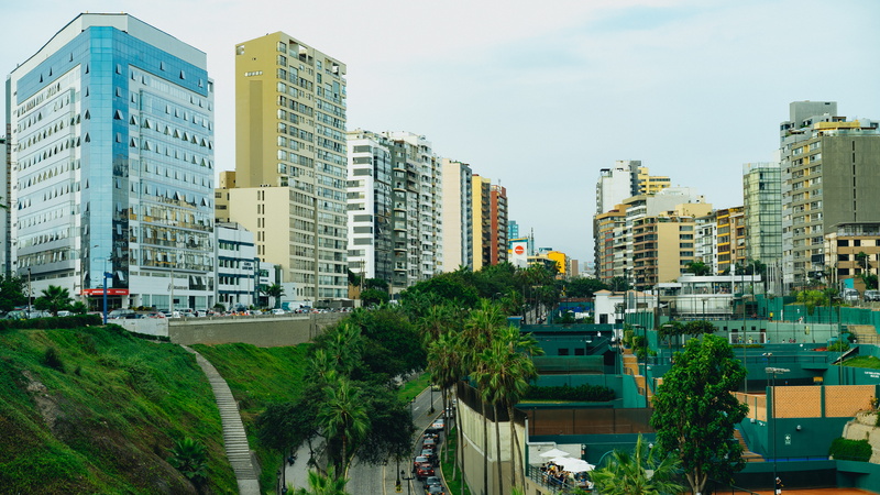 built structure, office, road, tree, building exterior, financial district, peru, street, cityscape, skyscraper, buildings, sky, office building exterior