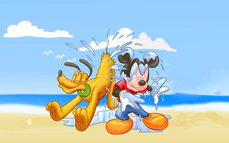 mickey, beach, sea, pluto, hd, h, mouse, bathing, 1080P