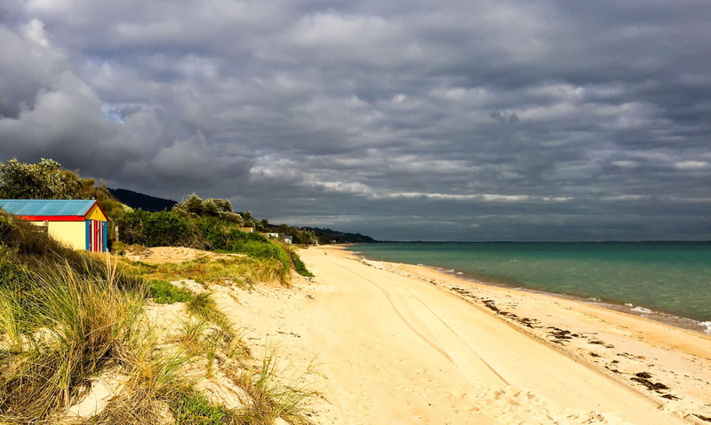 scenics - nature, day, beach box, tranquil scene, water, tranquility, storm, beach, dromana, nature, sand dunes, australia, environment, sky, beauty in nature