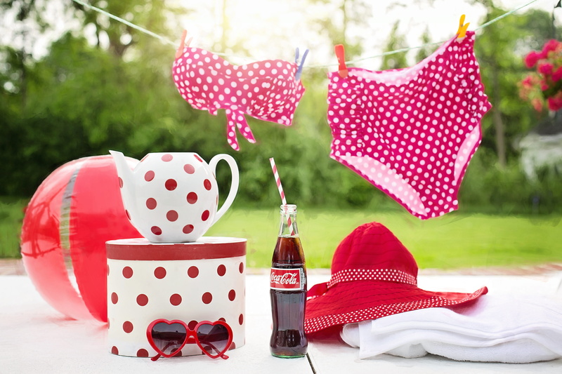 celebration, 5K, refreshment, assorted, shape, polka, table, plant, clothing, small group of objects, group of objects, summer, red, women, food and drink