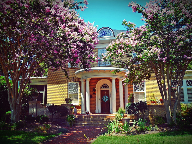 spirituality, pink, outdoors, belief, garden, entrance, door, greenwood, home, built structure, balcony, flowering plant, place of worship, united states