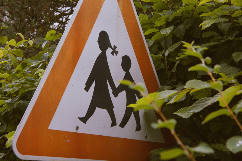 red, children, law, warning, 4K, little, plant part, city, pedestrian, road sign, crossing, boy, europe, girl, kids, roadsign, leaves, information sign