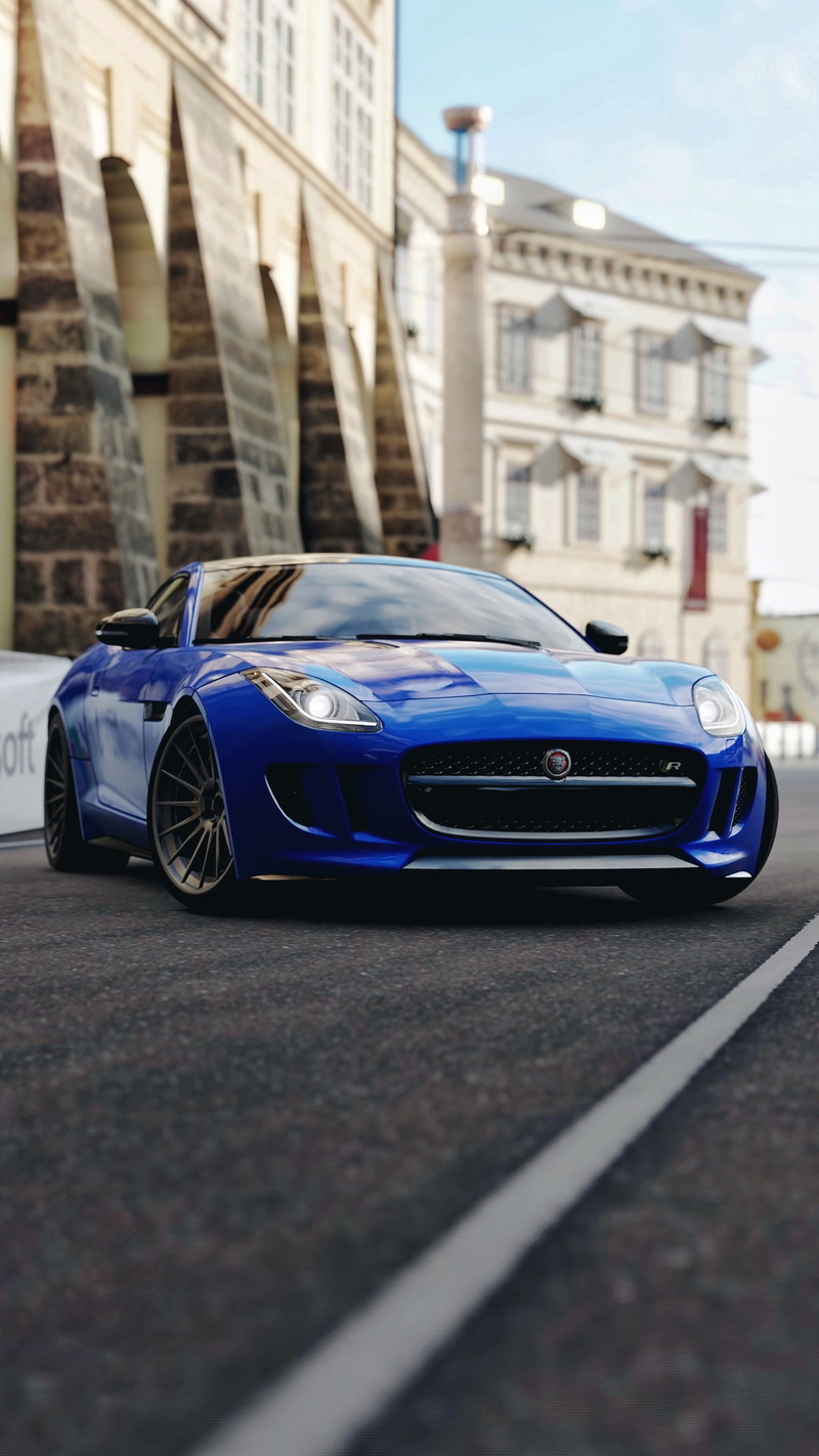 blue, race, sports car, front view, jaguar f-type, 4K, jaguar