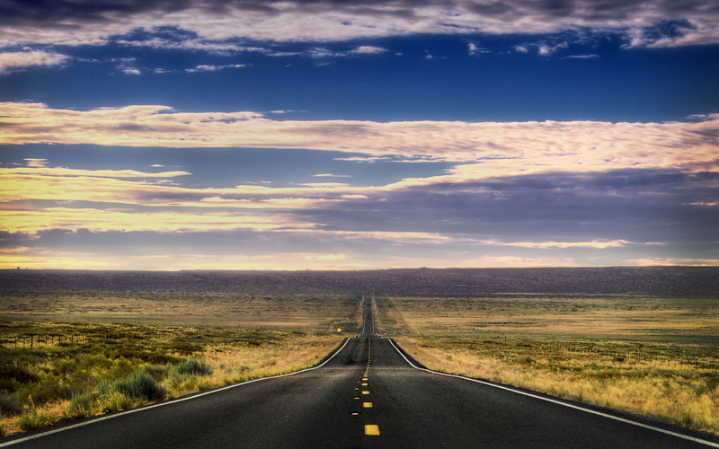 2K, vanishing Point, blue, desert, street, rural Scene, sunset, dramatic Sky, travel, marking, no People, sunlight, uSA, highway, multiple Lane Highway