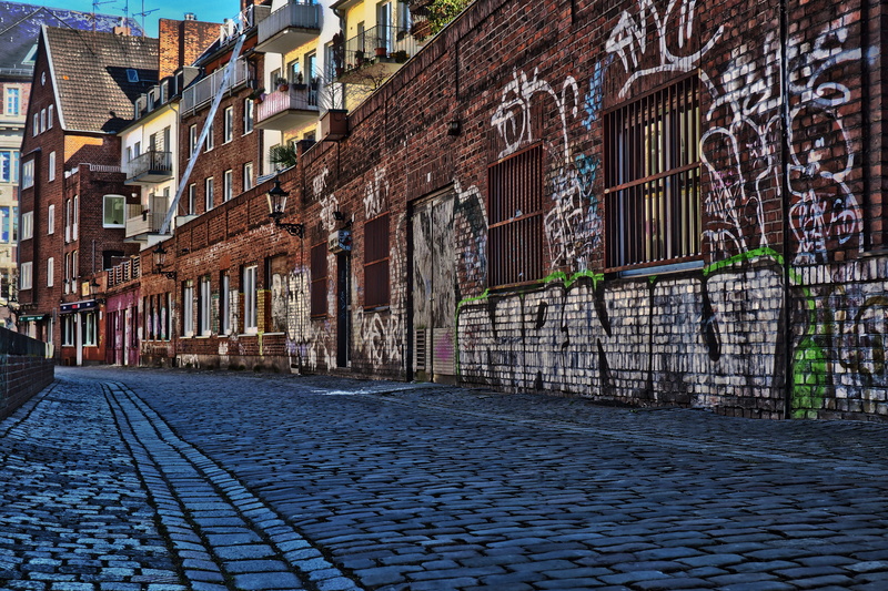 away, old, tourism, road, architecture, cobblestone, texture, stones, sky, built structure, direction, row house, paving stone, historic center, graffiti