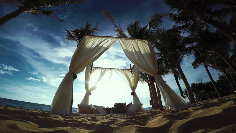 relax, sunlight, tent, tourism, summer, island, scenic, coconut, cloud - sky, palm tree, holiday, tranquility, tree, shelter, vacation, outdoors, tropic