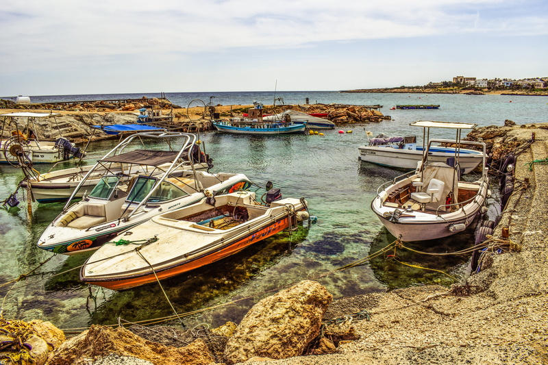 sea, boats, mediterranean, fishing boat, no people, fishing, cyprus, scenery, protaras, horizon over water, fishing shelter, nautical vessel, transportation