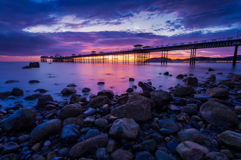 wales, landscape, ngc, golden, long exposure, dock, outdoors, clouds, Llandudno Pier, coastal  blue, coastline, sunset, beach, seashore, dusk, blue  orange