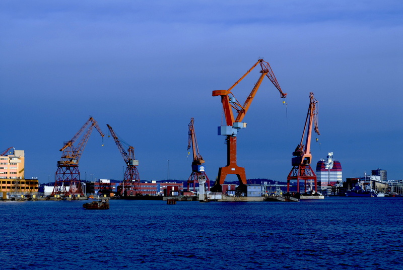 4K, coastal, Industrial, Port, pier, construction equipment, cargo Container, Boatyard, waterfront, harbor, equipment, commercial Dock, sky, nautical Equipment