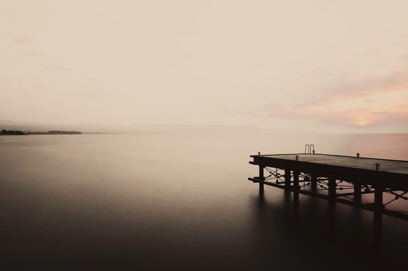tranquility, waterscape, built structure, idyllic, marine, dock, dusk, coast, Sea, beauty in nature, tone, blurred, scenics, scenics - nature, coastline