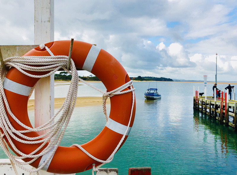 pier, rope, sea, tied up, outdoors, water, nature, no people, orange color, life belt, coastal, day, buoy, security, safety, 2K, protection, cloud - sky