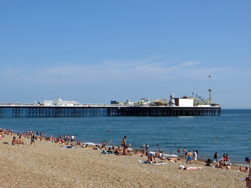 summer, historical, sea, europe, sussex, landscape, pier, view, group of people, uk, built structure, outdoors, travel, tourist, crowd, landmark, structure