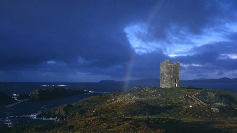 irish, 1080P, castle, rainbow, ruins, coast, nature and landscapes, storm