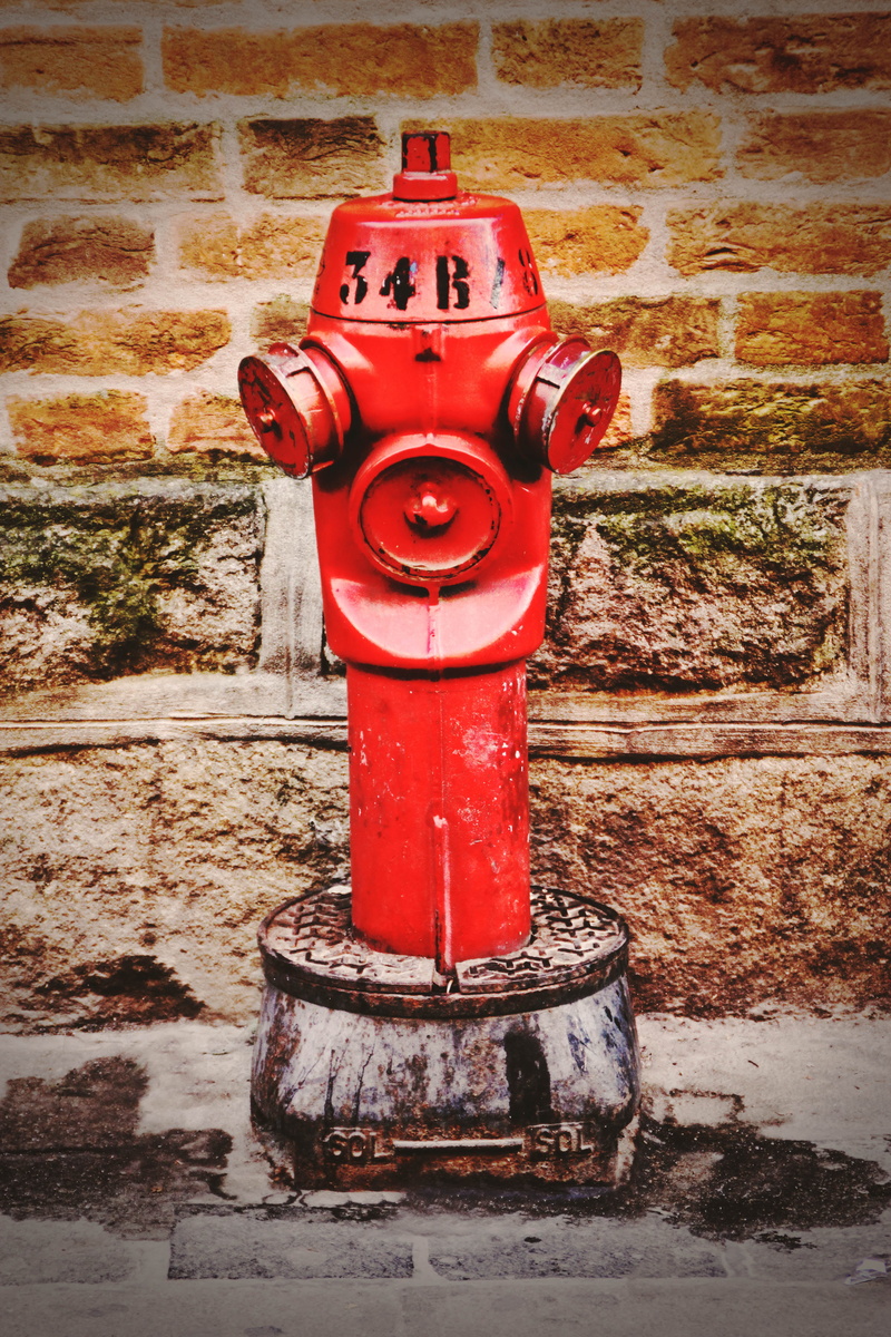 no people, architecture, machine valve, 5K, footpath, security, outdoor, metal, wall, emergency equipment, brick wall, red, built structure, day, outdoors