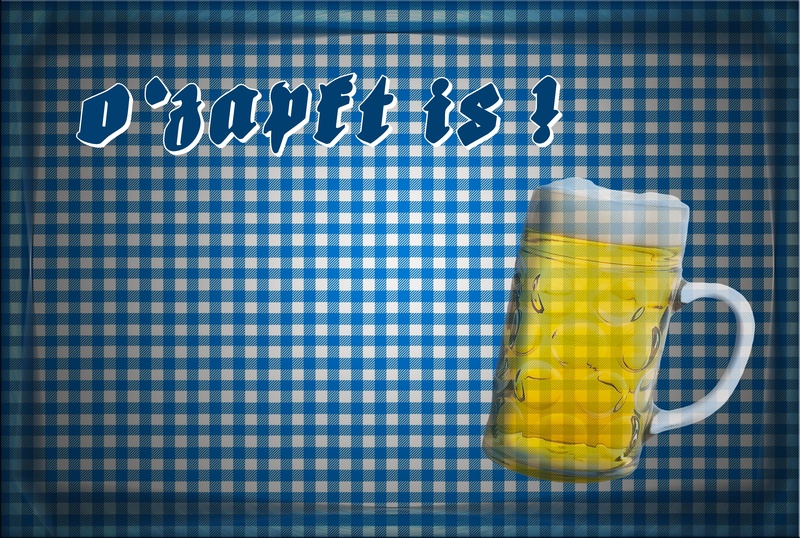 mug, no people, refreshment, checkered, western script, single object, pattern, household equipment, ozapft is, beer garden, still life, food, breakfast