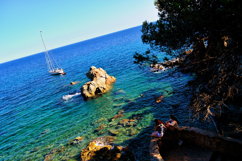 rock, 2K, lloret de mar, beach, rock - object, plant, landscape, horizon, ocean, tranquility, scenics - nature, outdoors, summer, spain, boat, nature