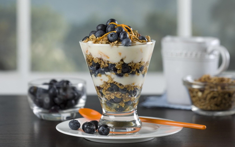 fruits, blueberry, cream, 720P, parfait, dessert, breakfast, blueberries