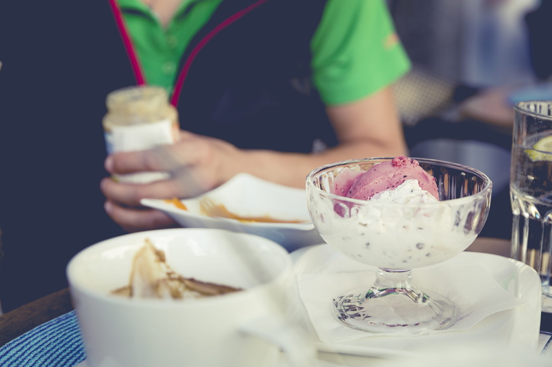 cream, sweet food, colorful, sweetness, drinking glass, hand, food and drink, household equipment, strawberry, whipped cream, ice cream, vanilla ice cream