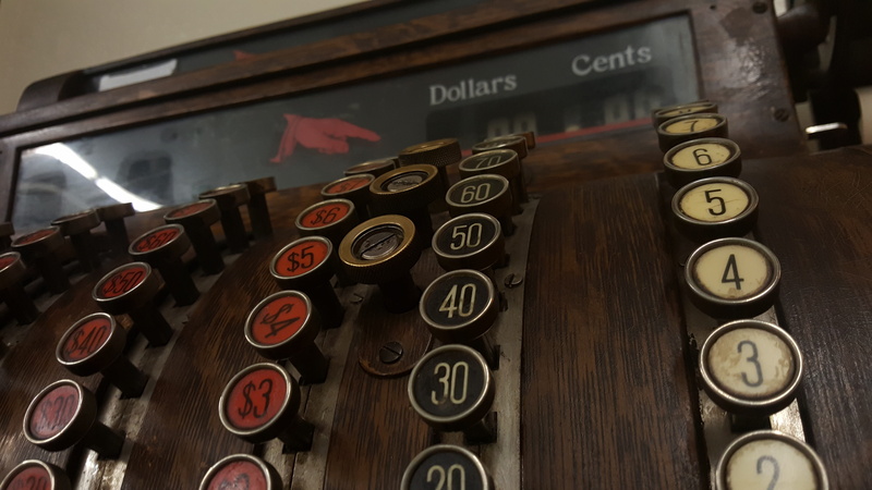 analog, retro styled, metal, aged, vintage, cash register, technology, indoors, text, number, button, purchase, history, push button, old-fashioned, no people
