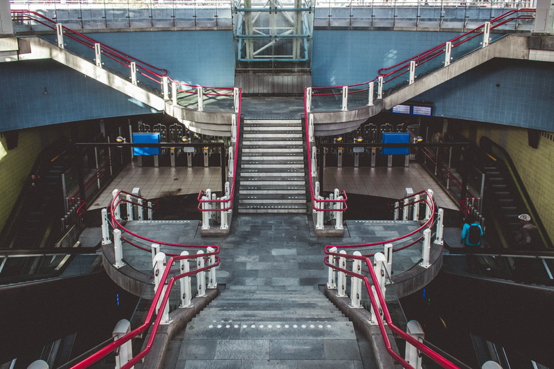 staircase, mode of transportation, day, bridge, architecture, water, industry, rotterdam, metal, no people, station, metrostation, netherlands, built structure