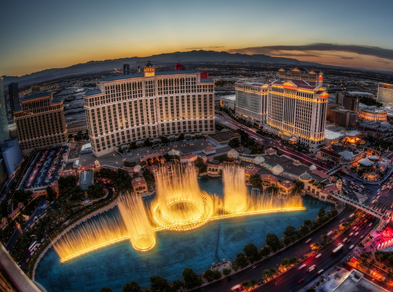 Fountains of Bellagio, travel, built structure, las vegas, water, gray, illuminated, sky, building exterior, building, Cityscape, Urban, high angle view