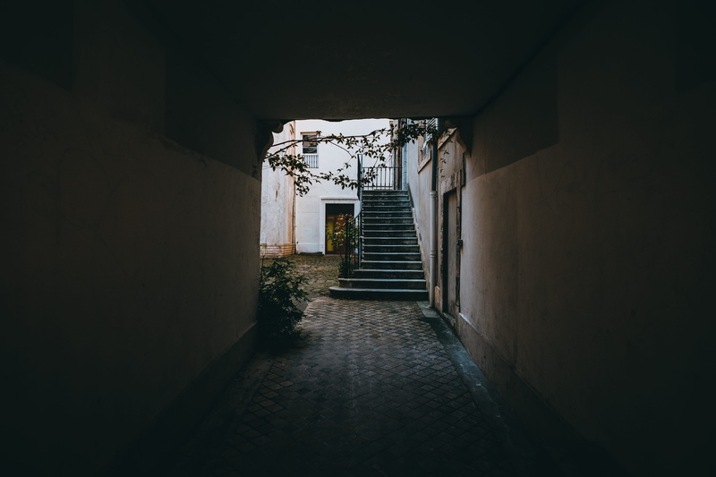 villa, direction, banister, concrete, no people, city, alley, tunner, arcade, 4K, staircase, diminishing perspective, footpath, daytime, empty, entrance