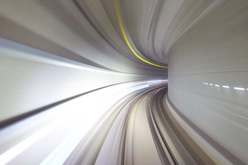 illuminated, tunnel, korea, silver colored, speed, art, direction, blurred motion, mode of transportation, curve, public transportation, diminishing perspective