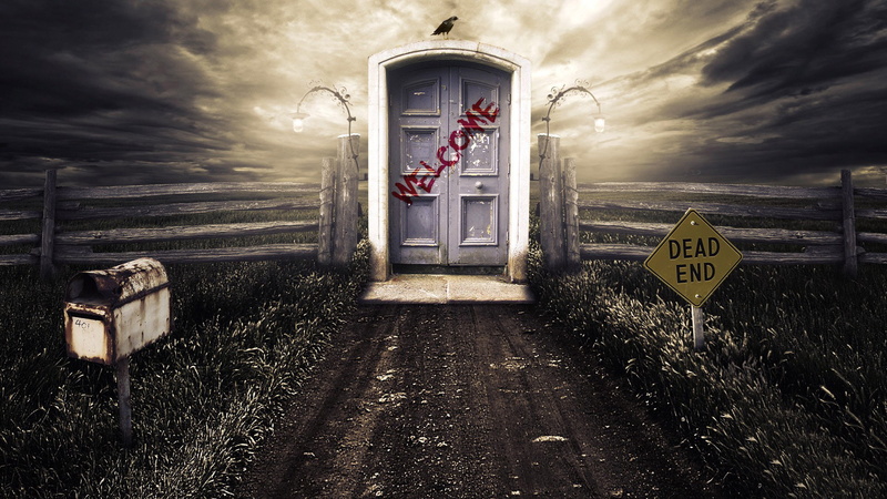 dead end, welcome, 1080P, high end, door, fence, crow, 1920x1080, digital art
