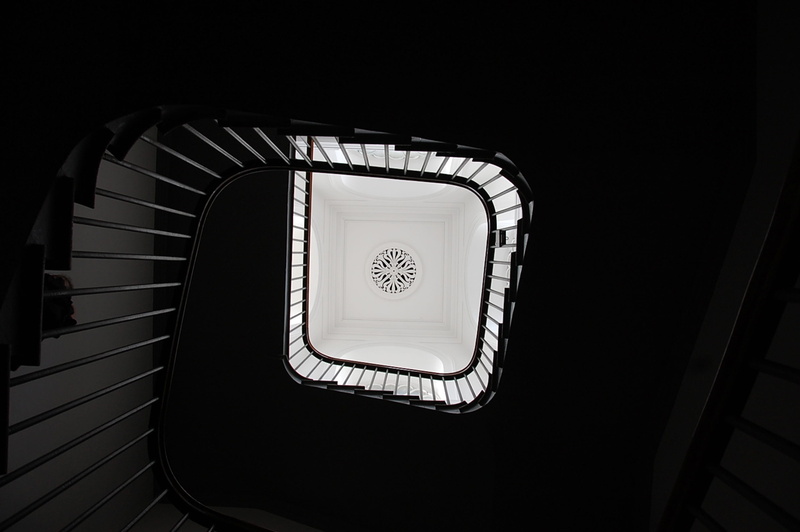 design, spiral staircase, architecture, spiral, 2K, light at the end of the tunnel, directly below, staircase, angle, steps, the way forward, railing