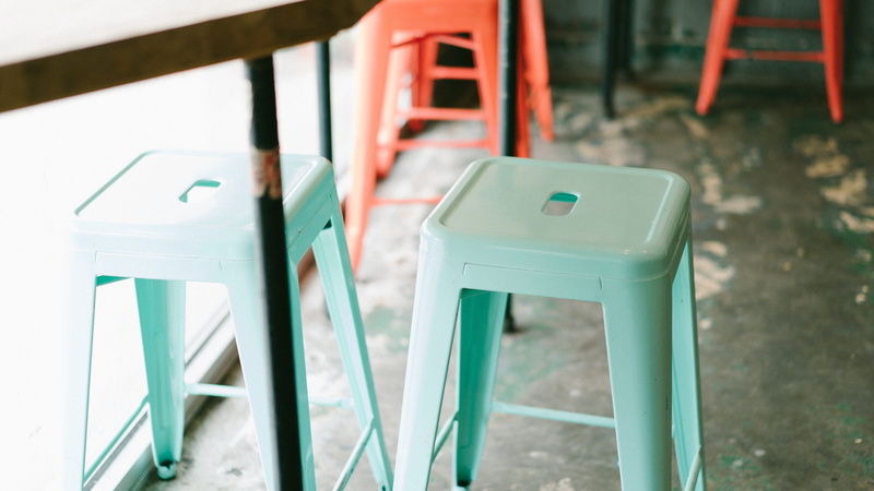 white, interior, outdoors, decor, stools, 4K, stool, design, coffeeshop, chair, seat, plastic, teal, relaxation, wood - Material, metal, industrial, blue