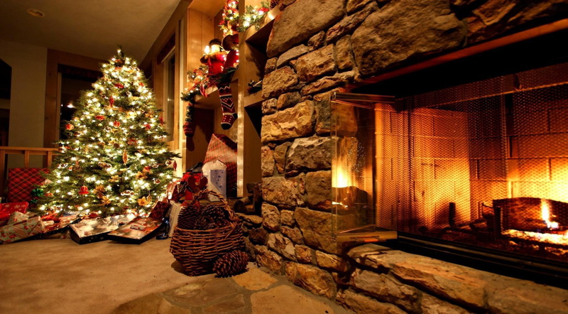 christmas, fireplace, garland, cosiness, gifts, tree, ornaments, 1080P, christmas tree, home