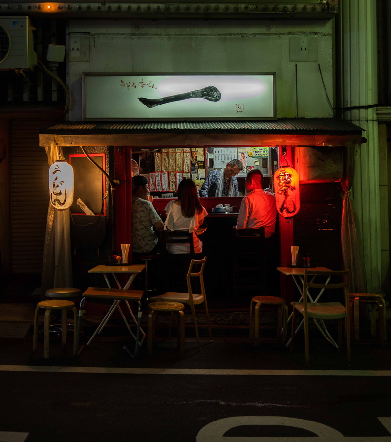 rear view, occupation, women, bar stool, business, human, dish, men, person, buffet, illuminated, food court, food, furniture, diner, pub, s, casual clothing