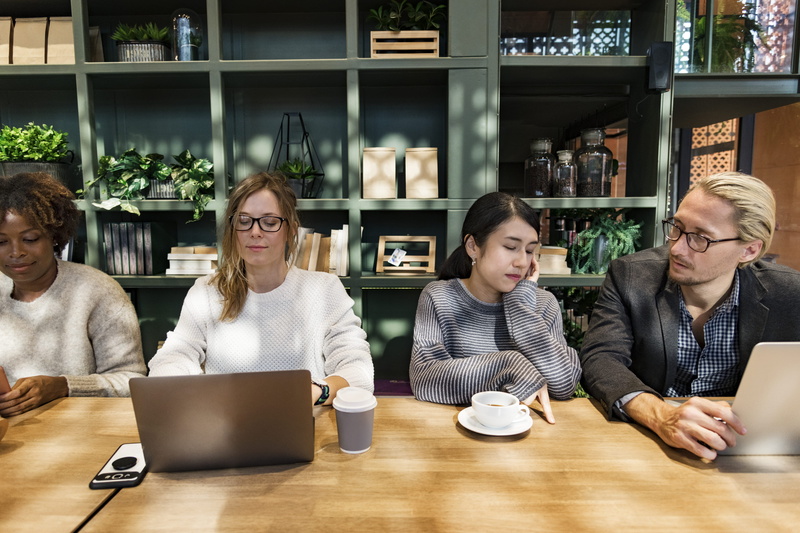 employee, coworker, beverage, diverse, connection, meeting, adult, office, computer, using laptop, together, network, technology, teamwork, workshop, table