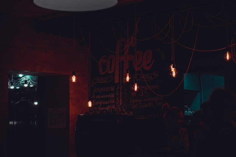 design, light, menu board, building exterior, coffee, city, real people, incidental people, night, lifestyles, text, interior design, lighting equipment