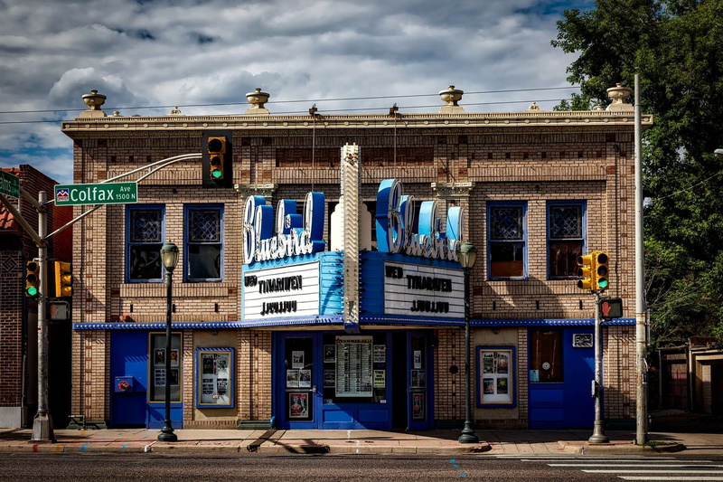 landmark, colfax, 1080P, nature, text, movie, bluebird theatre, transportation, outdoors, facade, architectural column, tree, communication, door, exterior